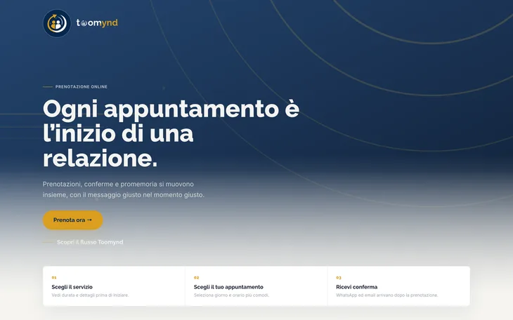 La pagina di prenotazione online con il marchio dell’azienda, con i servizi e le ore disponibili
