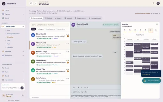 La stessa conversazione con l’agenda del parrucchiere integrata, per segnare il colore senza uscire dalla chat