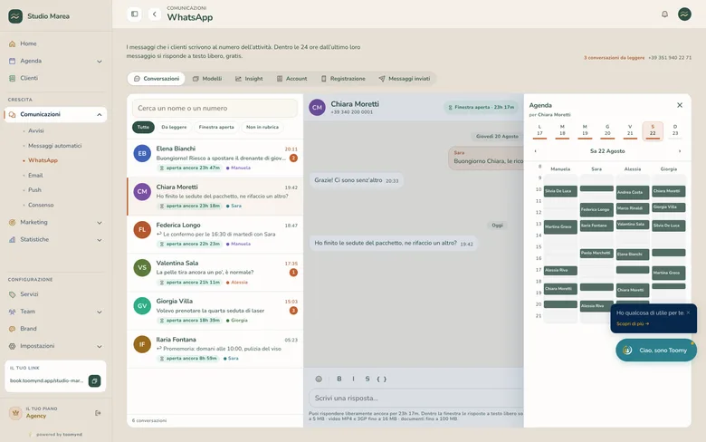 Una conversazione WhatsApp con l’agenda integrata, per fissare l’appuntamento senza uscire dalla chat