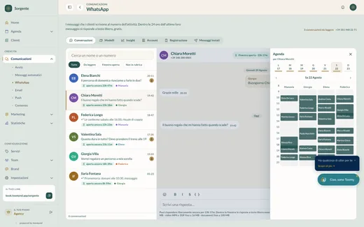 La stessa conversazione con l’agenda del centro benessere integrata, per prenotare un percorso lungo mentre si risponde